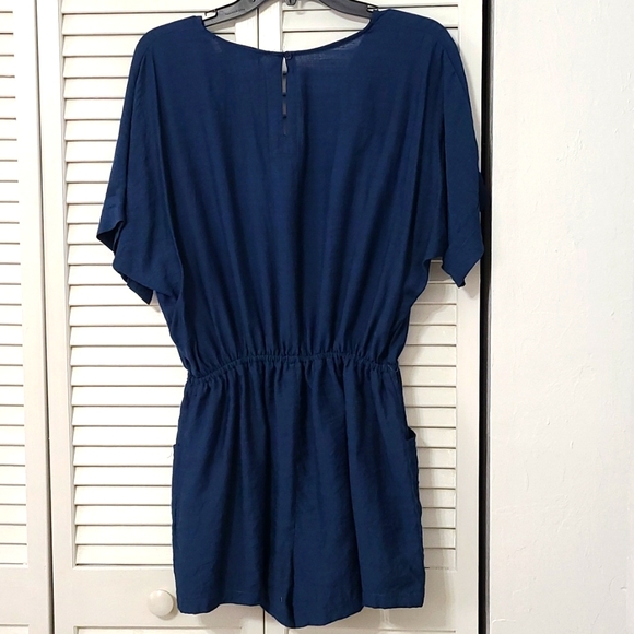 Large Davi & Dani Button Down Romper Short Sleeve Button Round Neck Tie Waist - Picture 6 of 11